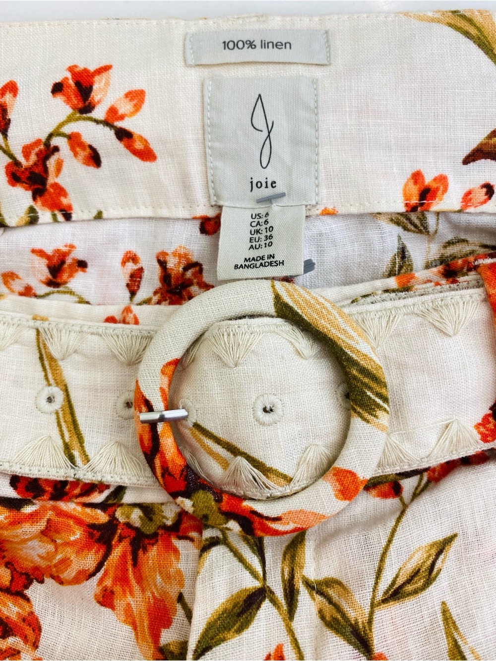 Joie Women’s 100% Linen Floral Belted Shorts High Rise Pocketed Sz 6 - Picture 3 of 11